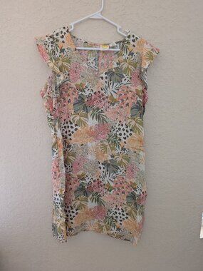 C&C California 100% Linen Tropical Plant Floral Shift Dress Size L